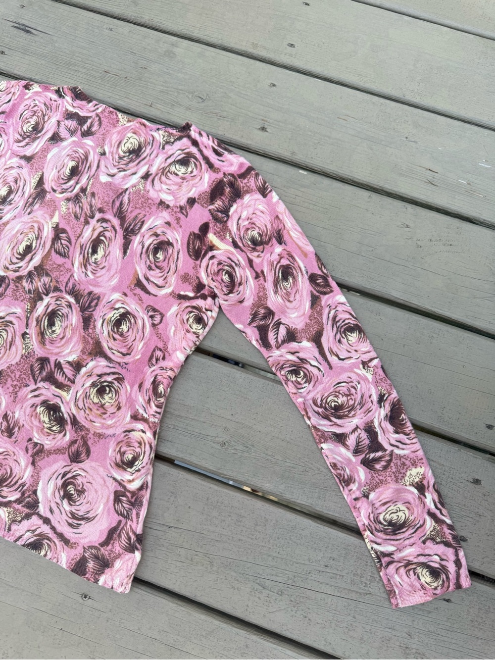 Mainbocher Dusty Pink Floral Long Sleeve Cashmere Jumper Sweater size L - Picture 11 of 14